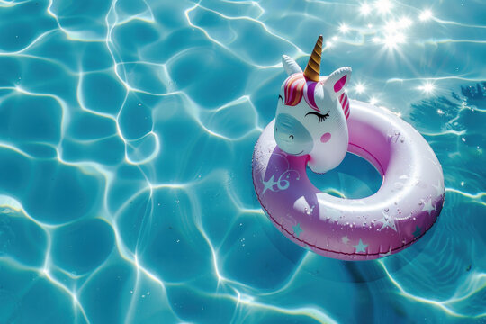 Summer Vibes: Unicorn Float Drifting in a Sparkling Pool