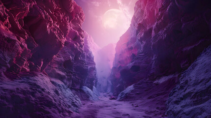 A canyon with walls that glow with ethereal light, guiding the path forward. - obrazy, fototapety, plakaty