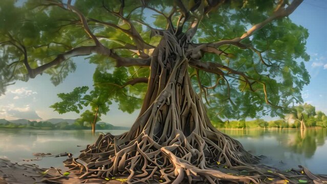 beautiful natural views of giant trees with lots of roots