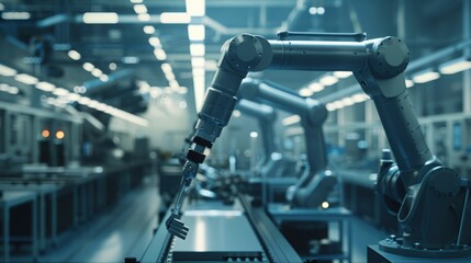 An advanced manufacturing facility using collaborative robots (cobots) working alongside human technicians, illustrating the integration of robotics in the workforce. 