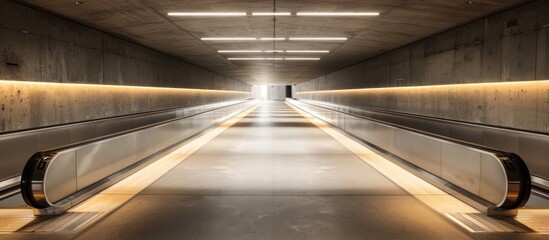 A long escalator in a hallway