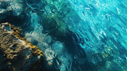 Top view of the sea with clear water and rocks banner.