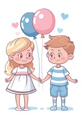 illustration of cute cartoon little baby boy and girl