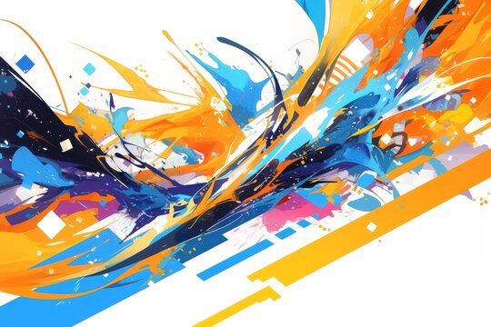 Abstract colorful background with paint splashes, ink explosions and energy flows