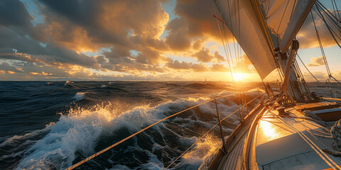 Breathtaking view from a yacht's deck, showcasing a dynamic ocean-scape. - obrazy, fototapety, plakaty