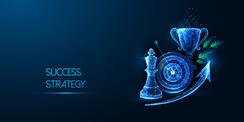Success strategy, achievment, leadership vision futuristic concept on dark blue background