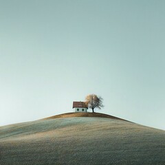 Alone Tree And House On A Hill