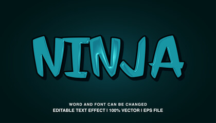 Ninja editable text effect template, 3d bold cartoon glossy style typeface. premium vector