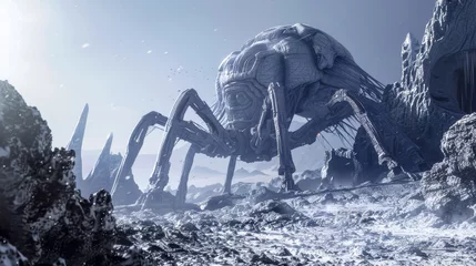 Poster Alien landscape with massive mechanical spider © edojob