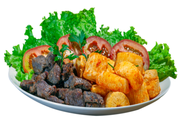 Dried beef with cassava and salad