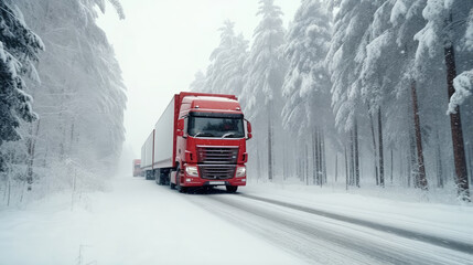 Obraz premium Braving the Winter Roads: Trucking Through Snow