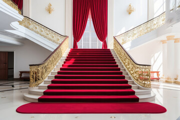 Majestic Grand Staircase with Luxurious Red Carpet