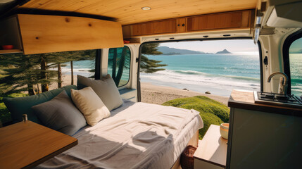 Fototapeta premium Coastal Dreams: Serene Van Life Beach Escape