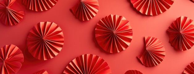 Vibrant Red Paper Fans on a Textured Background