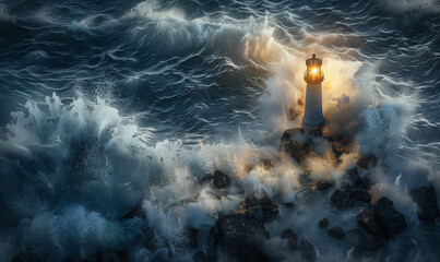 Obraz premium Beacon of Hope, Stormy Seascape