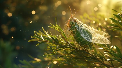 Glistening Dragonfly on Plant During Golden Hour