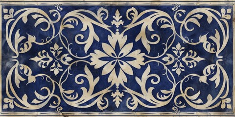 Borders and ornamental medieval manuscripts. deep blues and soft beiges pattern like fleur-de-lis, vines, and heraldic symbols to enhance the medieval aesthetic created with Generative AI Technology - obrazy, fototapety, plakaty