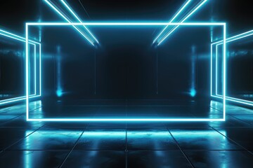 Futuristic Neon Blue Empty Stage Interior Design