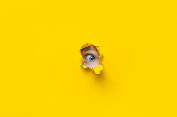 The left eye looks into a hole in the yellow paper. The child watches his parents. A curious look....
