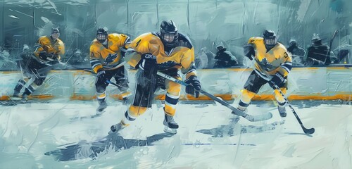 Intense Ice Hockey Match Captured in Dynamic Artwork - obrazy, fototapety, plakaty