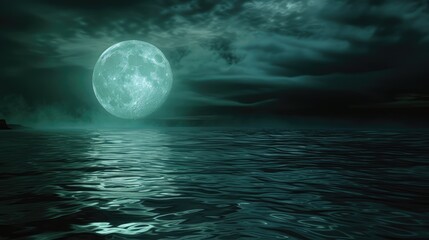 Naklejka na ściany i meble Full Moon Illuminating a Dark Ocean Scene