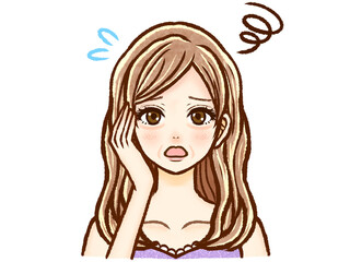 	老化に悩む茶髪ロングヘアーの大人女性