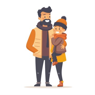 recommend clip art: flat vector illustration, father and son , holding, isolated on solid white background - generative ai