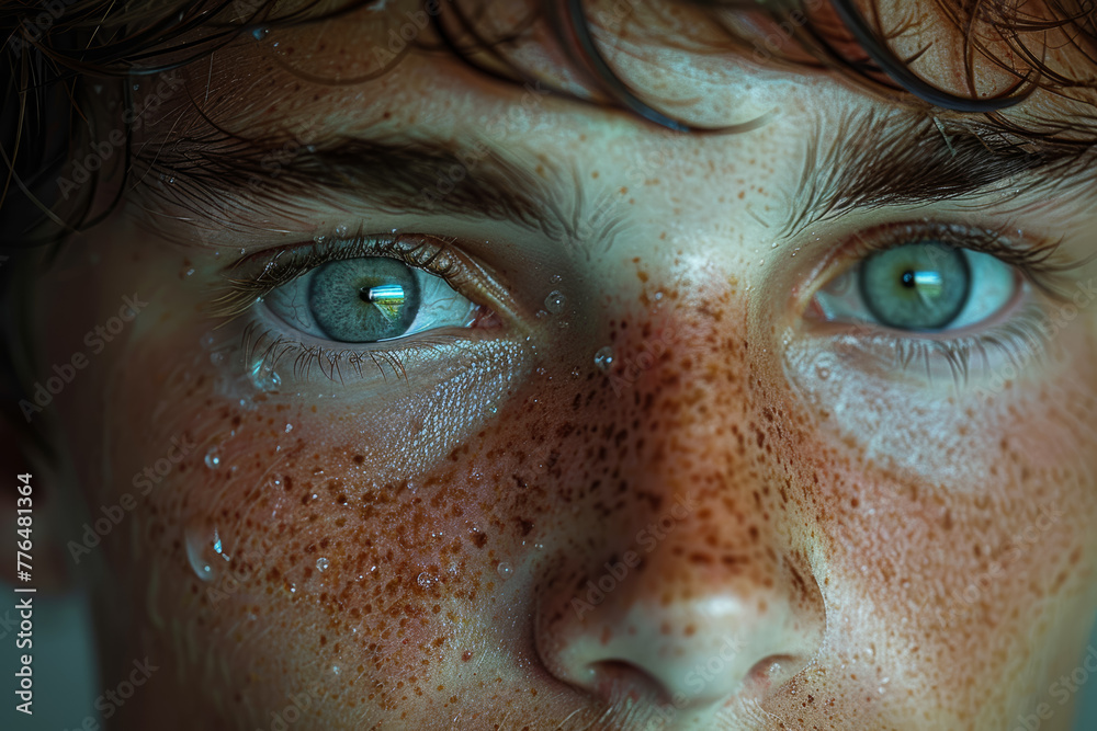 Poster A teenager with a birthmark on his face feels alienated from his peers, experiencing feelings of shame and insecurity about his appearance.  Generative Ai.