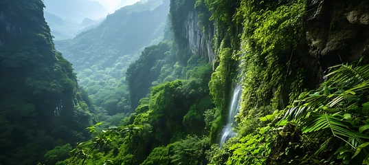 Gordijnen waterfall in the mountains © younas
