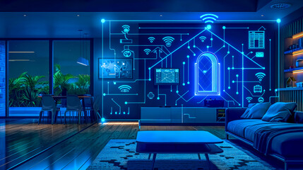 Futuristic smart home living room concept