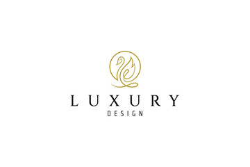 Beautiful swan logo with a gold continuous line design © FendyTerisno
