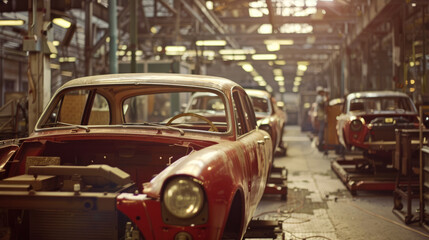 Modern automatized car production in a factory. Car production at a factory
