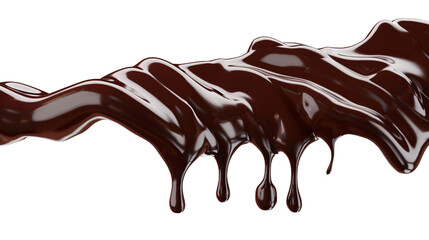 Melted brown chocolate dripping on white background, with clipping path 3D illustration. isolated on transparent background