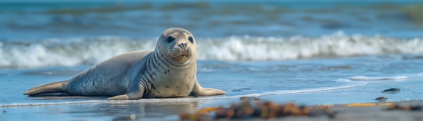 Obraz premium Robbe am Strand, Seehund im Sand, Helgoland, Deutschland
