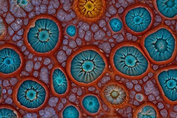 Obraz premium A close up of a colorful pattern on the surface of a microscopic object. Generative AI.