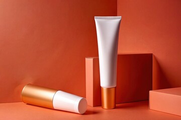 Product packaging mockup photo of beauty cream tube, studio advertising photoshoot