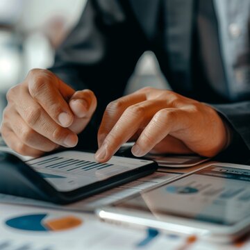 Detailed shot of hands engaged with a budgeting app, symbolizing the pursuit of effective personal finance management and achieving financial autonomy.