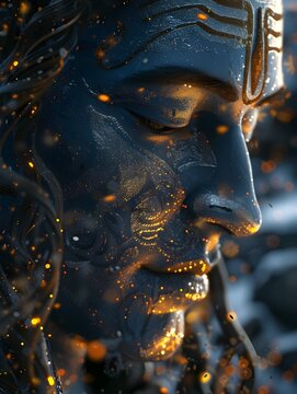 Closeup Portrait of Hyper-Realistic Lord Shiva in Cosmic Blue Wallpaper, a Divine Representation of Hindu God Shiva, Perfect for Spiritual and Religious Themes