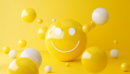 Happy emoji faces 3D design over yellow background. Yellow day concept
