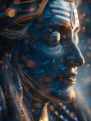 Closeup Portrait of Hyper-Realistic Lord Shiva in Cosmic Blue Wallpaper, a Divine Representation of Hindu God Shiva, Perfect for Spiritual and Religious Themes