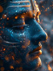 Closeup Portrait of Hyper-Realistic Lord Shiva in Cosmic Blue Wallpaper, a Divine Representation of Hindu God Shiva, Perfect for Spiritual and Religious Themes