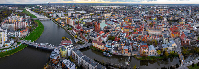 Aerial view of Opole, a city located in southern Poland on the Oder River and the historical...
