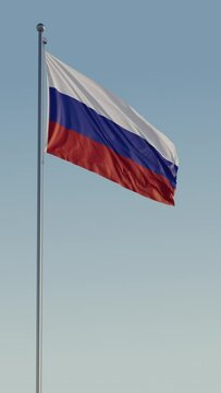 Russia Moscow Flag vertical Cinematic Loop Realistic Motion Blue Sky