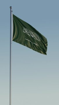 Saudi Arabia Riyadh Flag vertical Cinematic Loop Realistic Motion Blue Sky