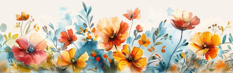 Blooming Delight: Colorful Watercolor Illustration of Delicate Flowers