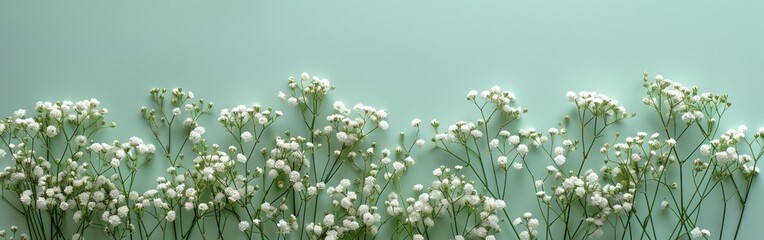 Pastel Green and White Gypsophila Flat Lay for Special Occasions: Women's Day, Mother's Day, Valentine's Day, and Weddings