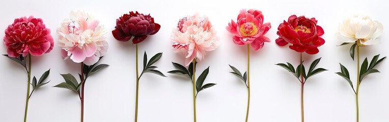 Beautiful Peony Bouquet on White Background: Exquisite Set of Flowers