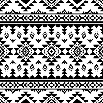 Navajo southwest geometric seamless pattern fabric black and white design for textile printing