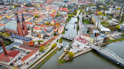 Aerial view of Opole, a city located in southern Poland on the Oder River and the historical capital of Upper Silesia - obrazy, fototapety, plakaty