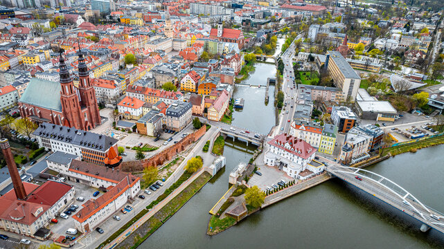 Aerial view of Opole, a city located in southern Poland on the Oder River and the historical capital of Upper Silesia